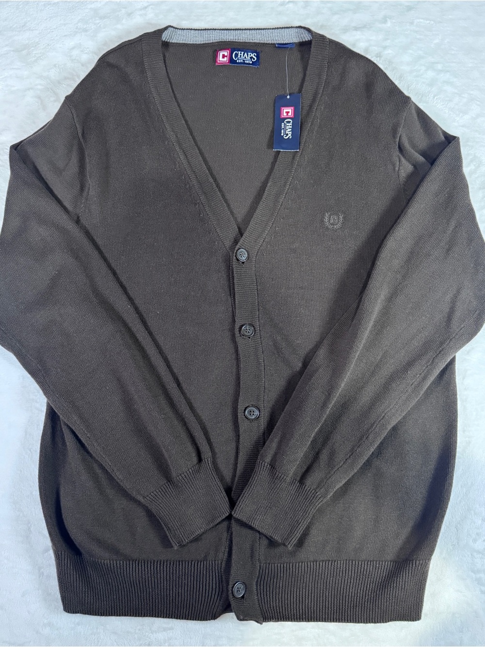Chaps Men’s Cardigan Sweater Medium Brown Button Front Cotton Blend NWT